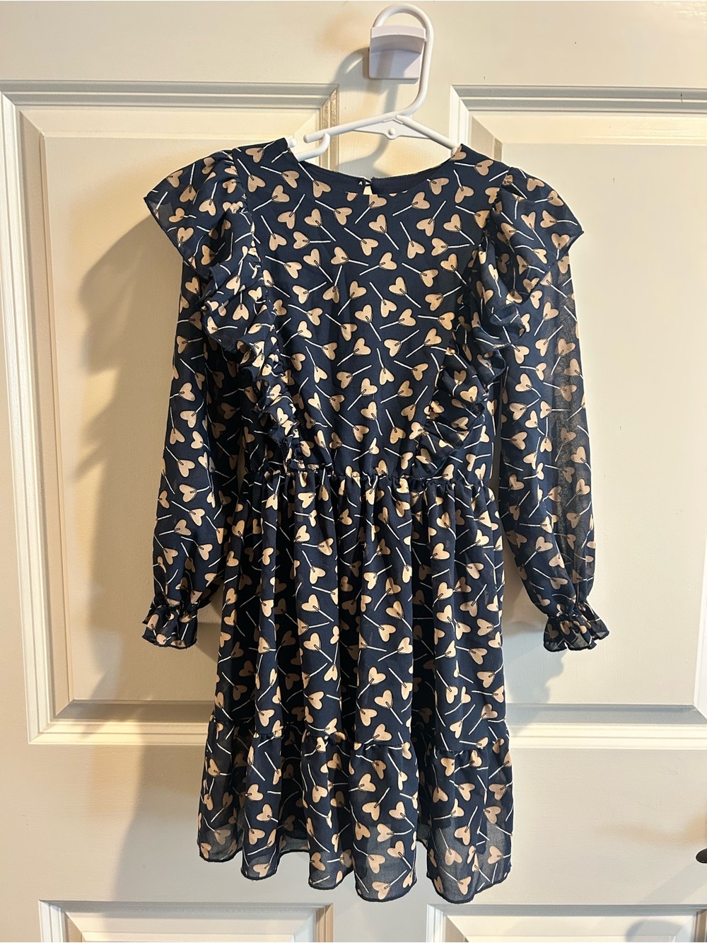 Mayoral Navy Dress with Cream Heart Print and Ruffles